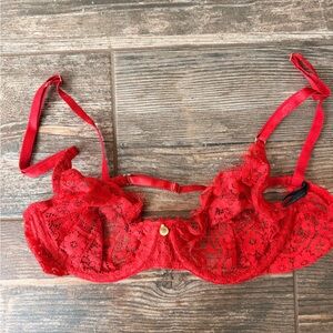 Gooseberry Red lace coquette bra 34-36B